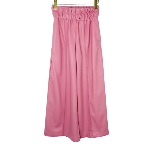 Express Super High Waisted Faux Leather Cropped Wide Leg Pants Pink Pants XS - Picture 6 of 11